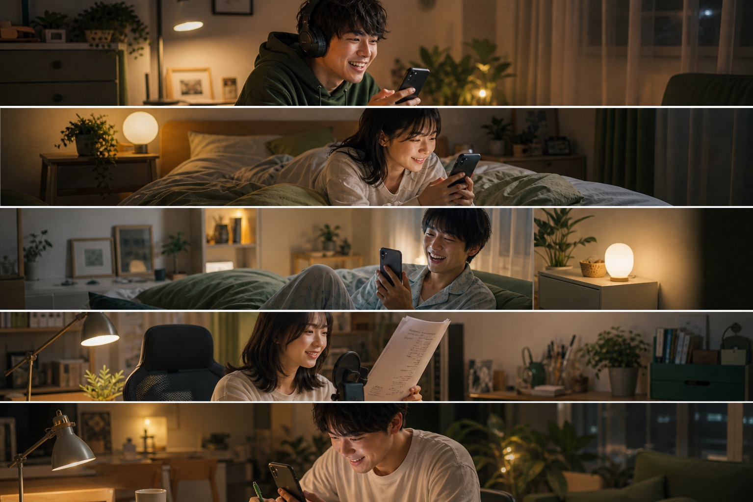 それぞれの家で夜にぼいラボで練習する同期5人